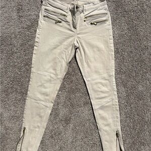 Beige Zipper Detail Pants